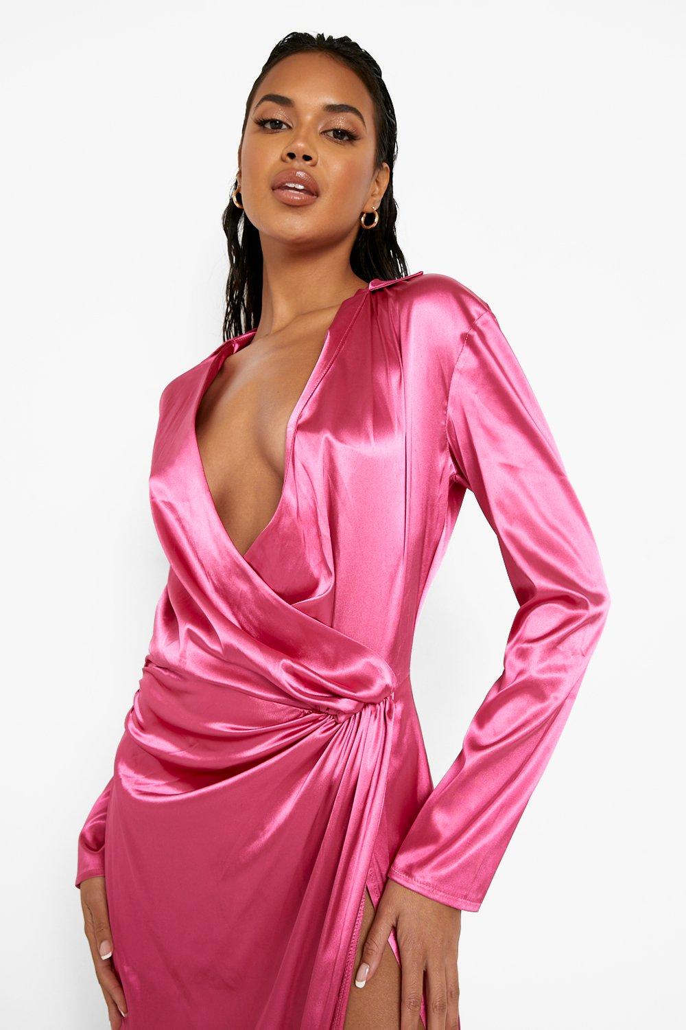 Pink satin sale dress boohoo